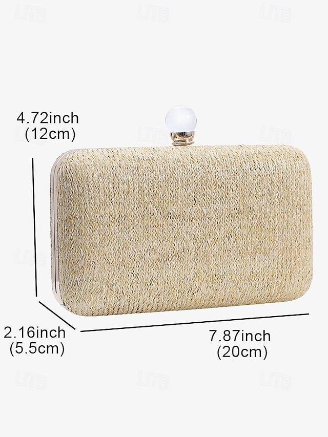 Stylish Elegant with Purse Pearl Clasp - Straw Clutch