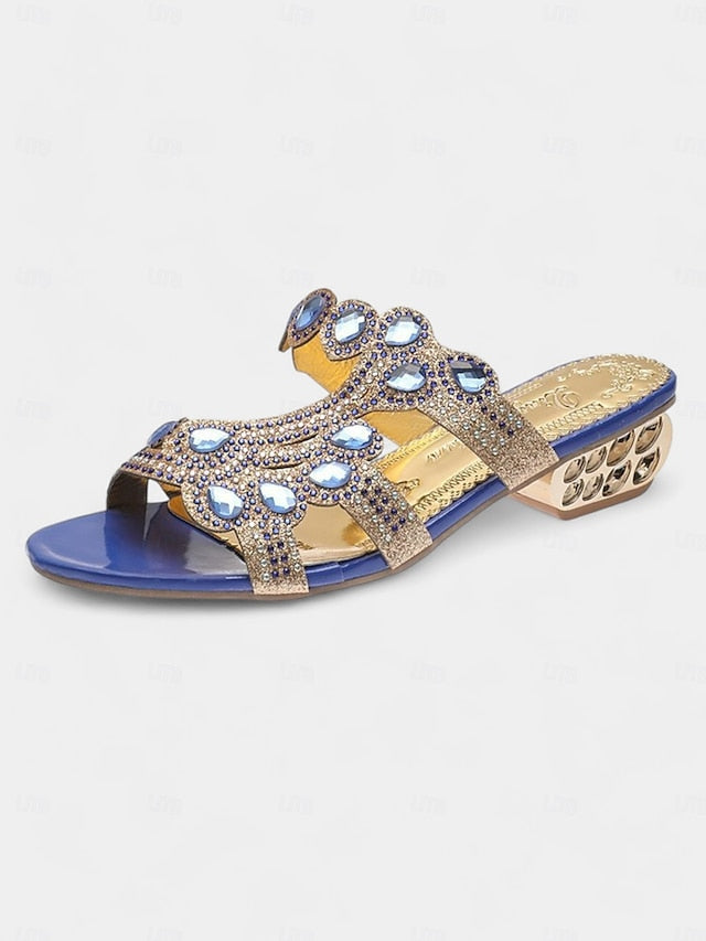 Embellishments Gold with and Open-Toe Sandals Blue Crystal –
