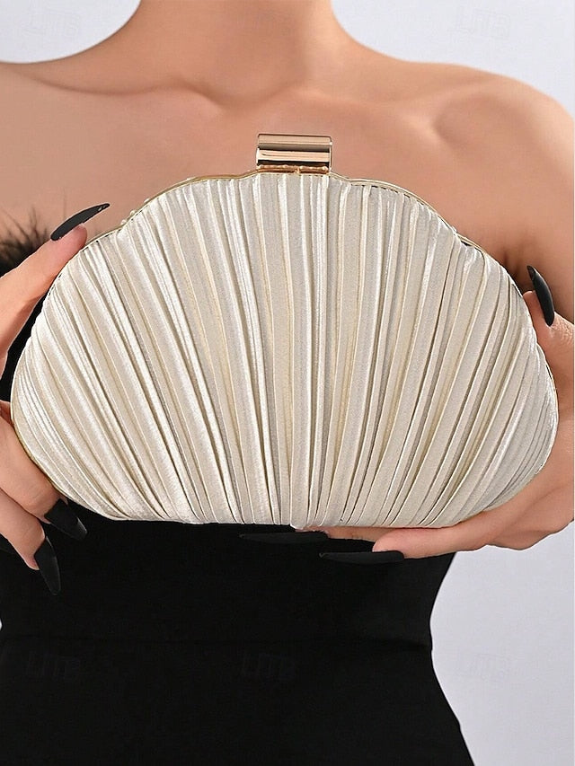 Pleated Women's Evening Satin Shell Clutch Purse