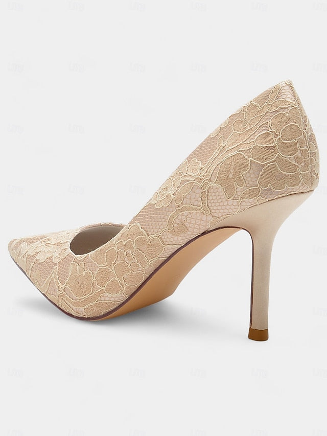 - Pointed-Toe Women's Heels Stiletto Lace-Embroidered