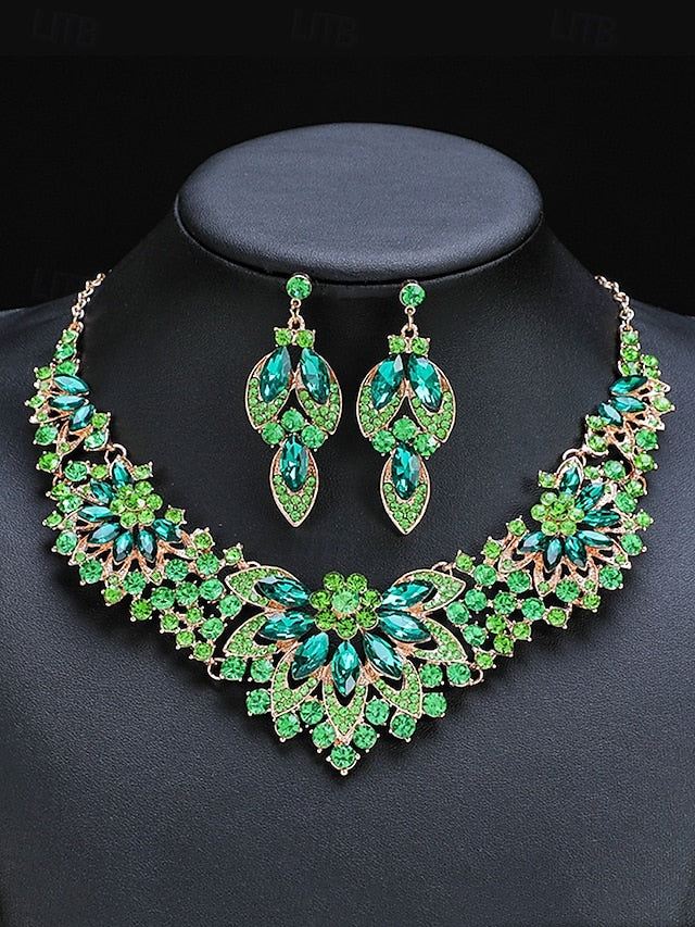 Green Set Elegant Statement Jewelry Necklace Crystal –