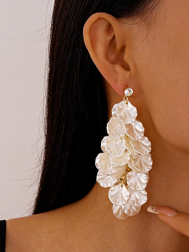 Floral Elegant - Layered Earrings Petal Satin Women's Drop