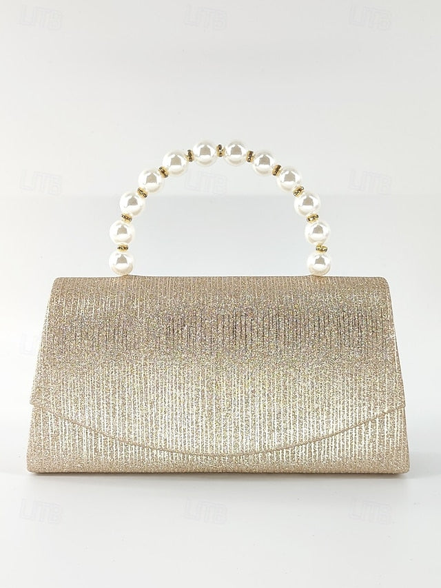 Clutch Women's Pearl Handle – Bag Purple with Glitter