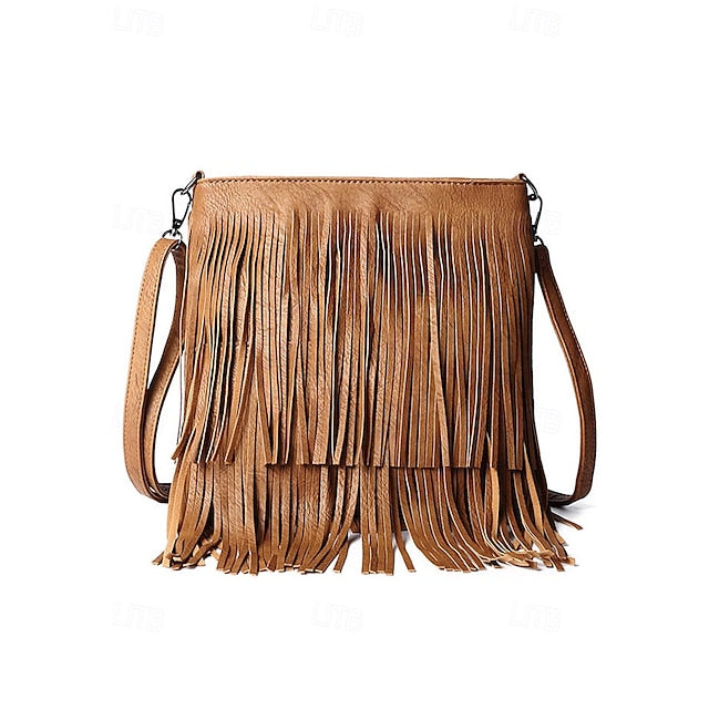 - Women's Leather Bag Faux Fringe Bohemian Crossbody
