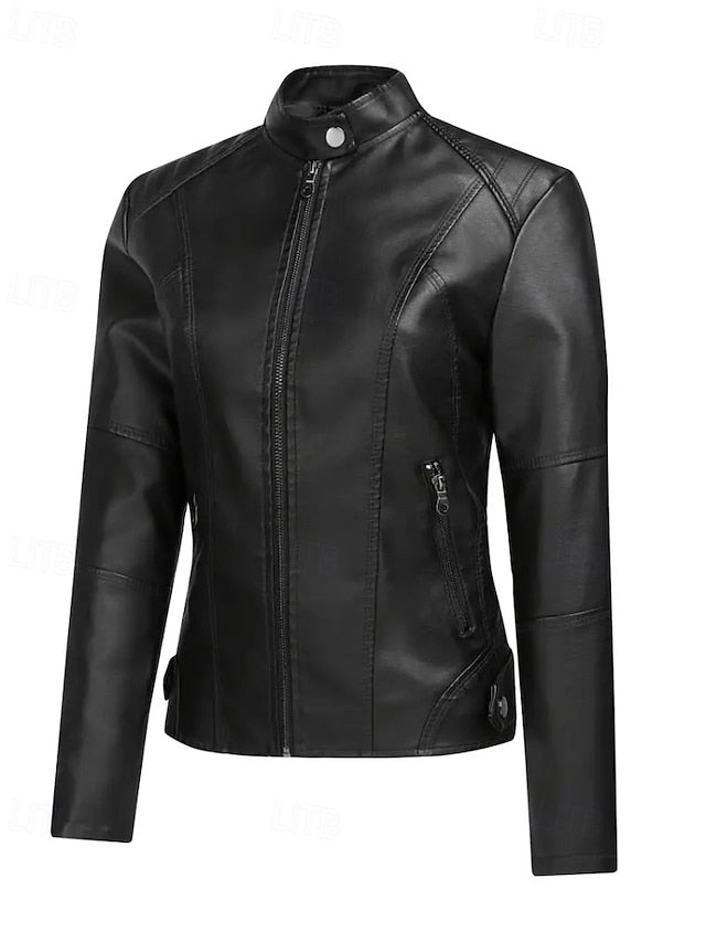 Jacket Comfortable Zipper Faux Women's Pocket Leather
