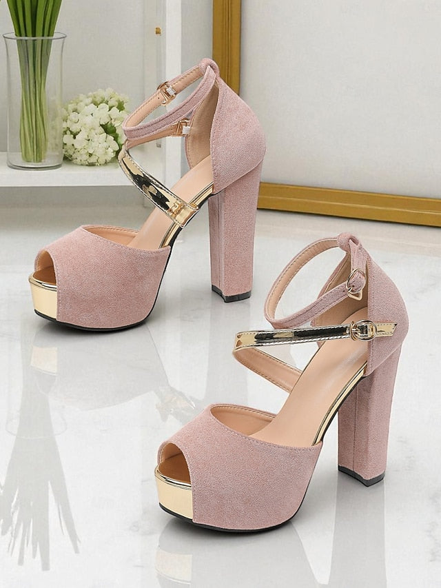 - Toe Platform Block Red Sandals Suede Women's Heel Peep