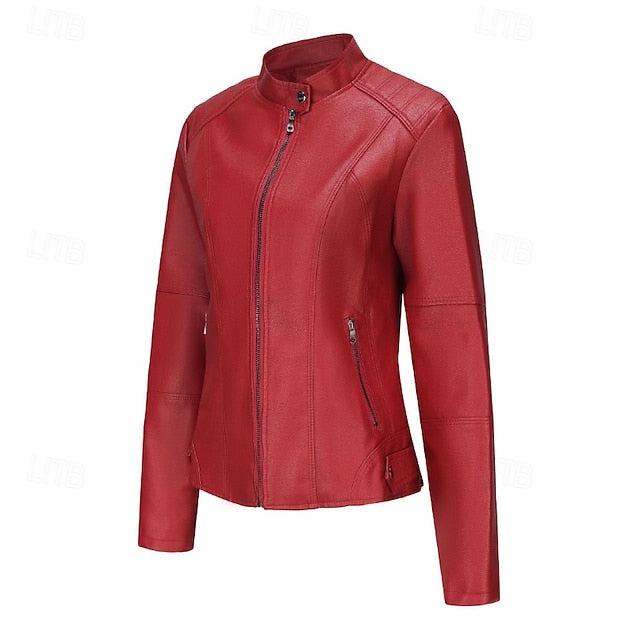 Leather Pocket Comfortable Women's Zipper Jacket Faux