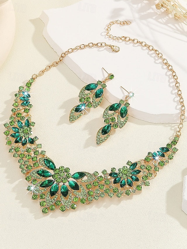 Green Set Elegant Statement Jewelry Necklace Crystal –