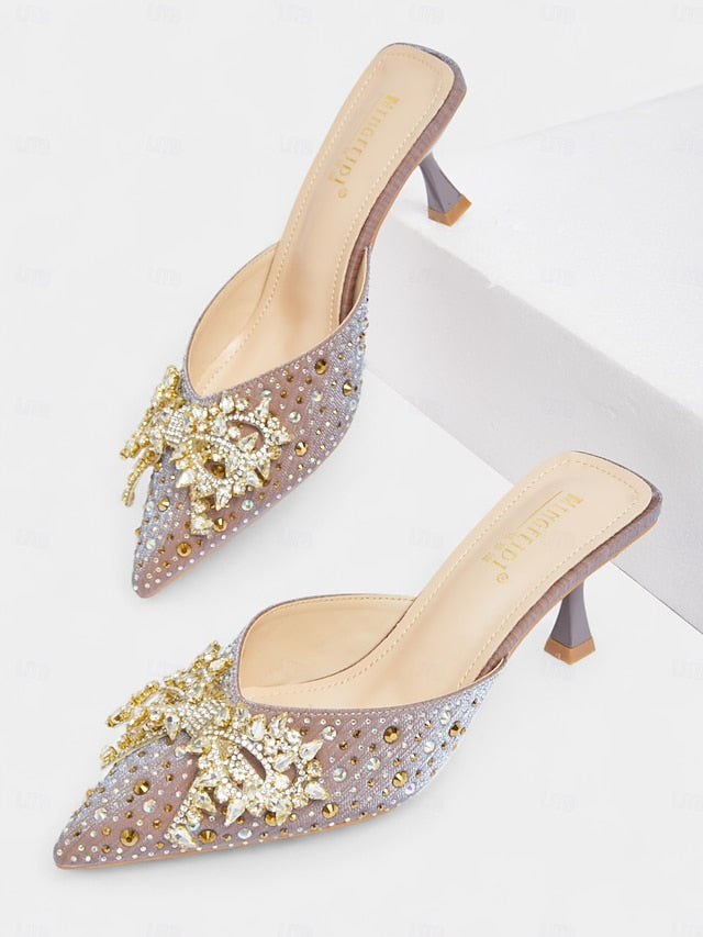 - Mules Toe Glitter Pointed Slip-On Women's Rhinestone