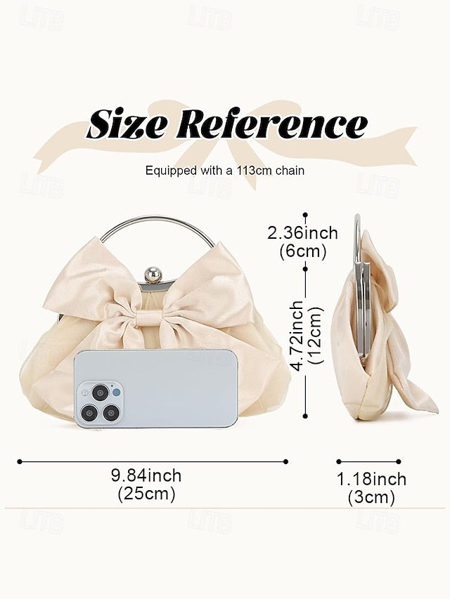 Elegant Bow Bag Women's Clutch Evening Pearl Satin –