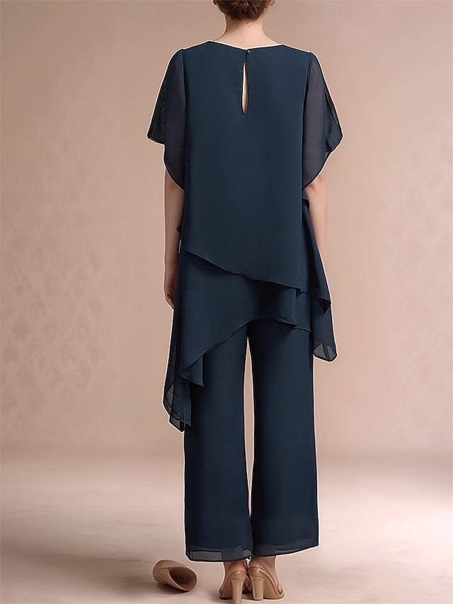 Bride Classic Piece Dress 2 the of Pantsuit Crew Neck Mother