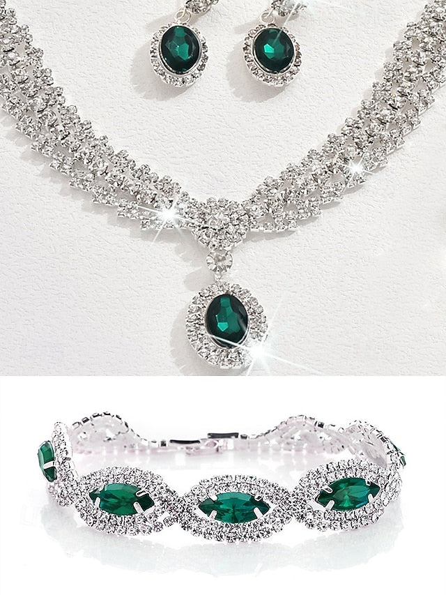 Elegant Crystal Necklace Women Set Green for – Jewelry Luxury