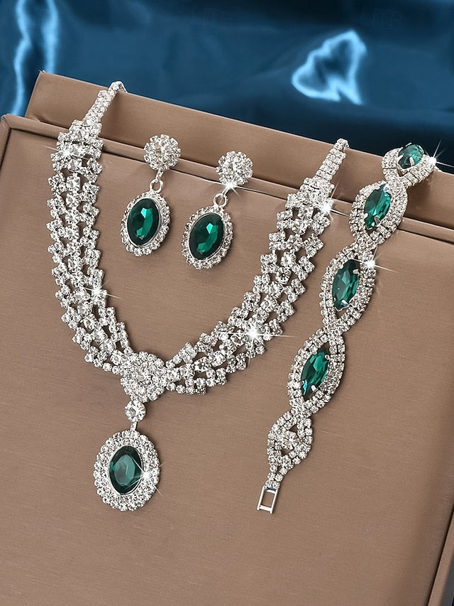 Elegant Crystal Necklace Women Set Green for – Jewelry Luxury