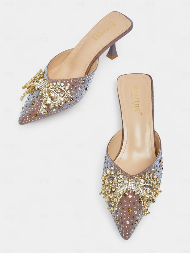 - Mules Toe Glitter Pointed Slip-On Women's Rhinestone