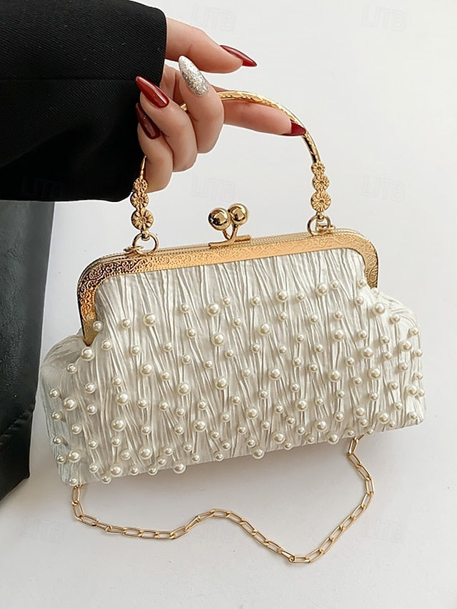 Bag Clutch Evening Vintage – Elegant Beaded Pearl Women's