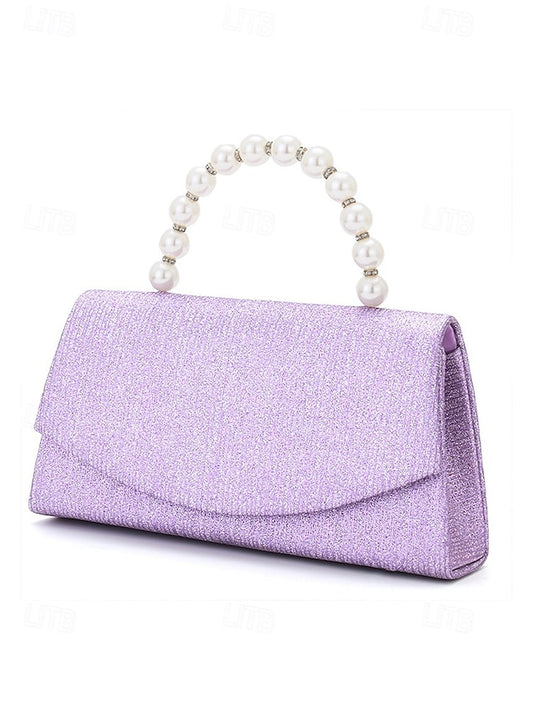 Clutch Women's Pearl Handle – Bag Purple with Glitter