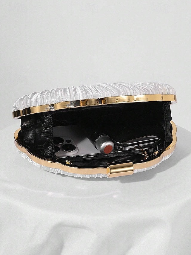 Pleated Women's Evening Satin Shell Clutch Purse