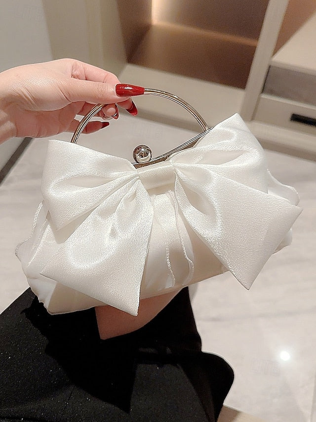 Elegant Bow Bag Women's Clutch Evening Pearl Satin –