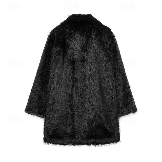 Comfortable Fur Furs Coat Women's Pocket Faux Warm