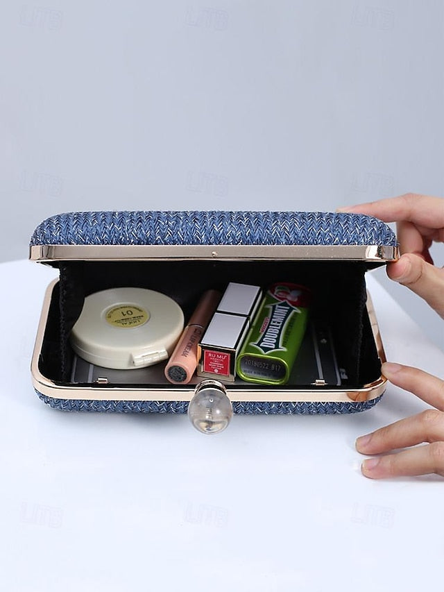 Stylish Elegant with Purse Pearl Clasp - Straw Clutch