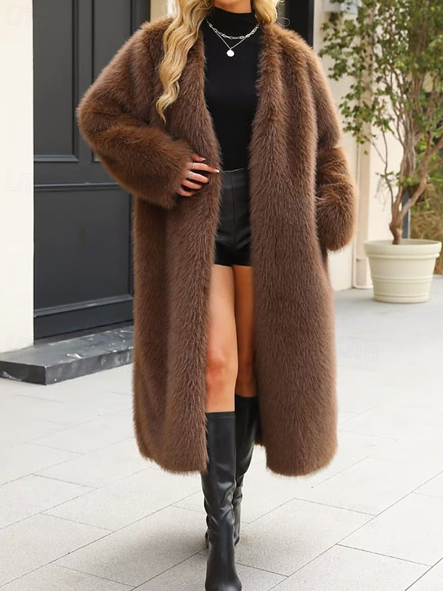 Comfortable Fur Faux Warm Furs Coat Women's