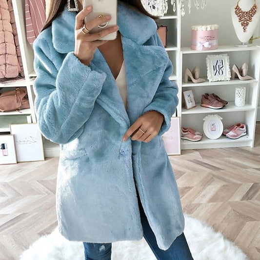 Casual Pocket Faux Warm Fur Comfortable Coat Women's
