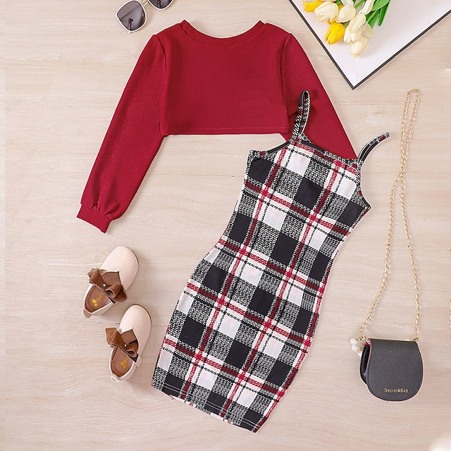 Dress Pieces Girls' Color Long Kids Set Suits 2 Block