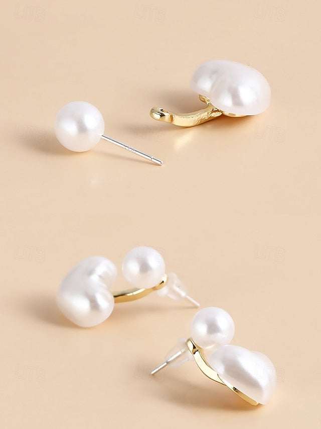 – Minimalist Elegant Heart-Shaped Drop Romantic Earrings Pearl