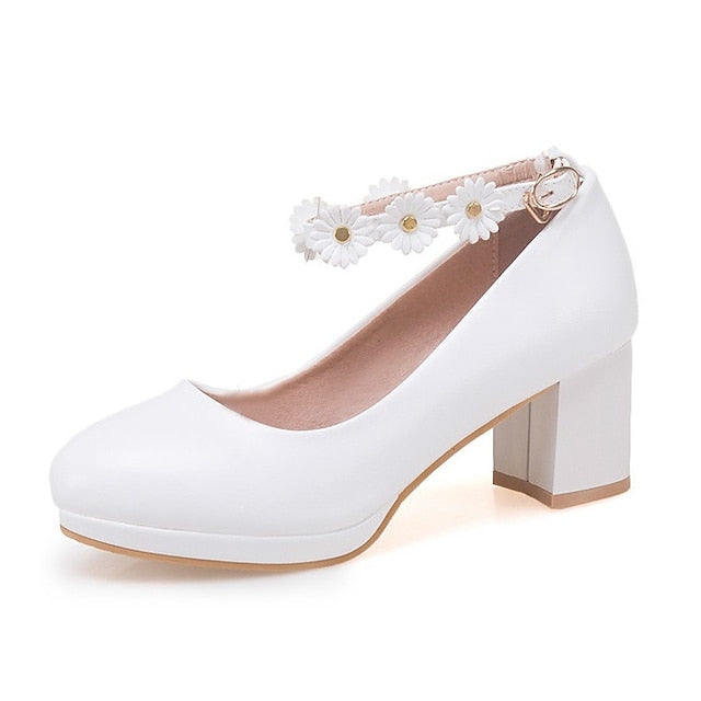 Daisy Block with Heel Flower White Girls' Ankle Shoes