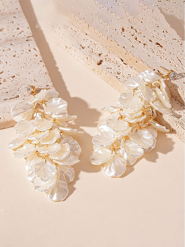 Floral Elegant - Layered Earrings Petal Satin Women's Drop