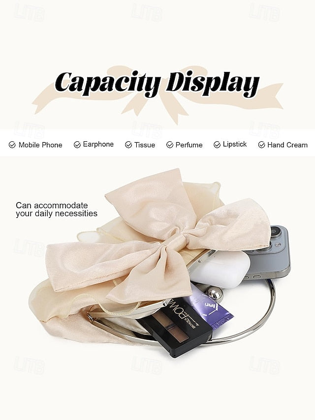 Elegant Bow Bag Women's Clutch Evening Pearl Satin –