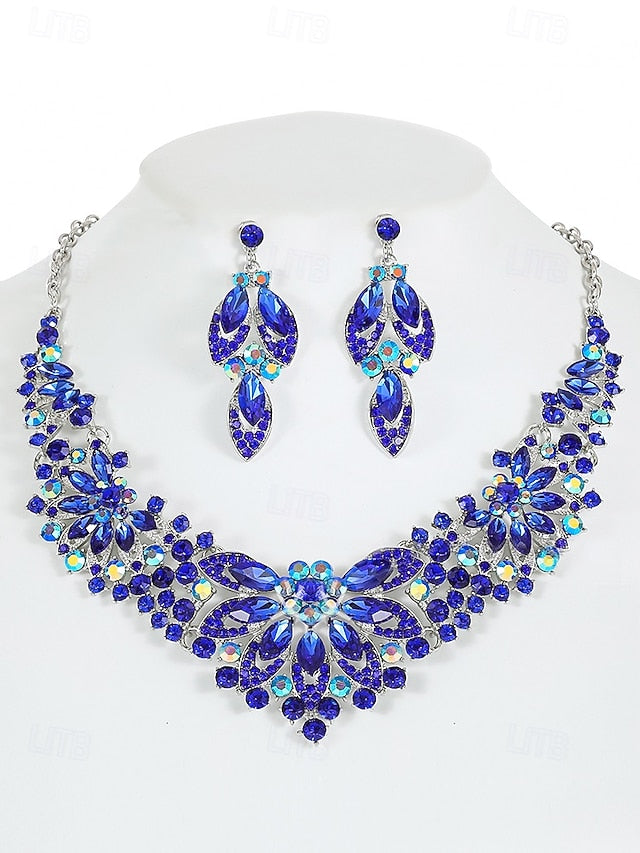 Green Set Elegant Statement Jewelry Necklace Crystal –