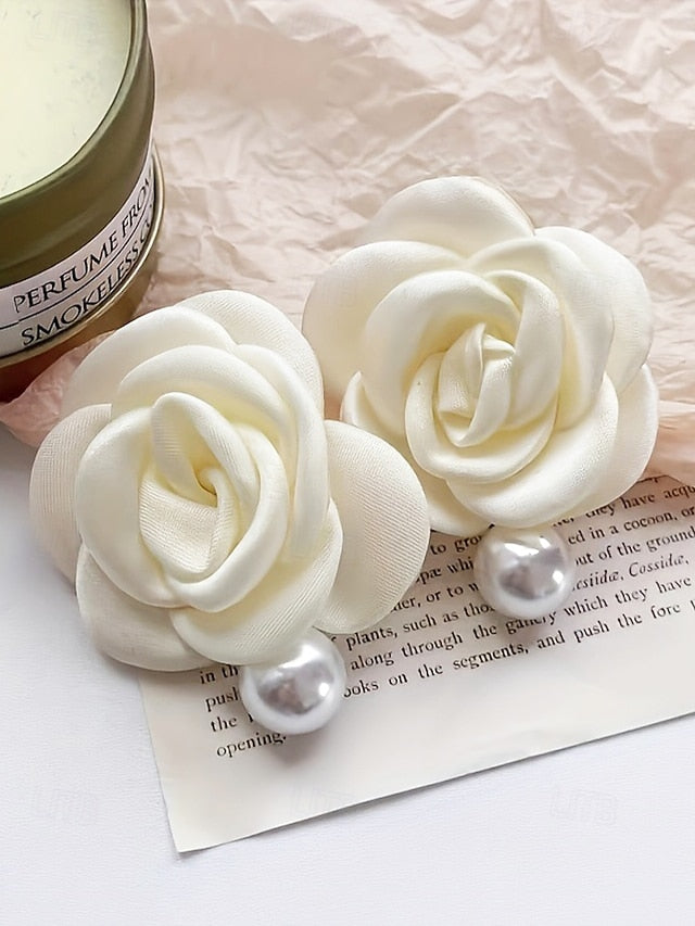 Earrings Elegant Drop with Pearl Stud Faux Women's Flower
