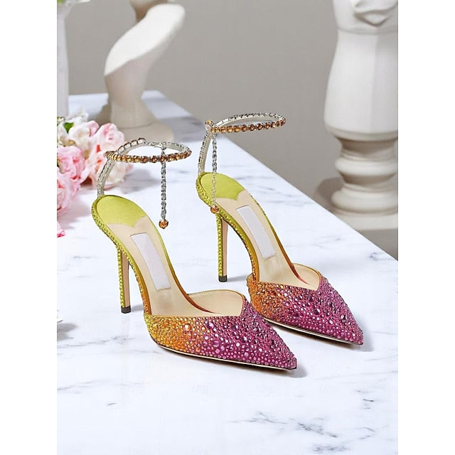 - Gradient Stiletto with Slingback Crystal Heels Women's