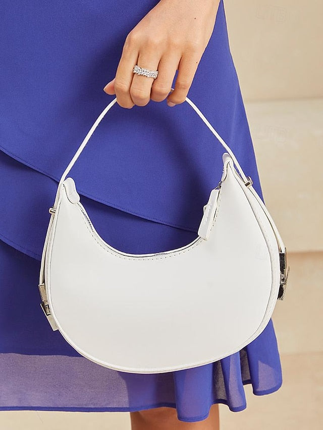 with Elegant Hardware Crescent Hobo Bag Ivory Sleek - Silver