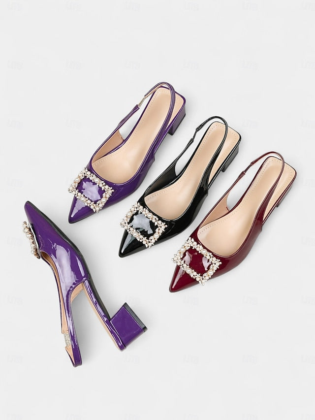 - Slingback Pumps Patent Leather Toe Purple Pointed Women's