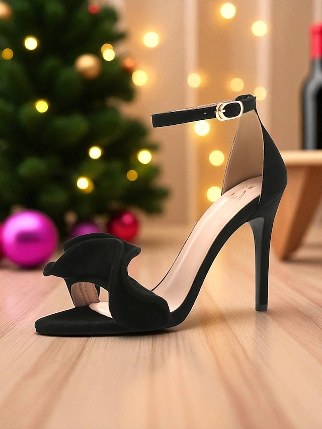 - Red High Women's Elegant Ankle Velvet Sandals Heel Strap