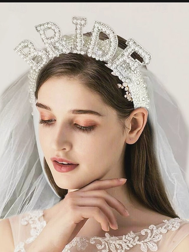 'BRIDE' Headband with – Pearl-Embellished Veil