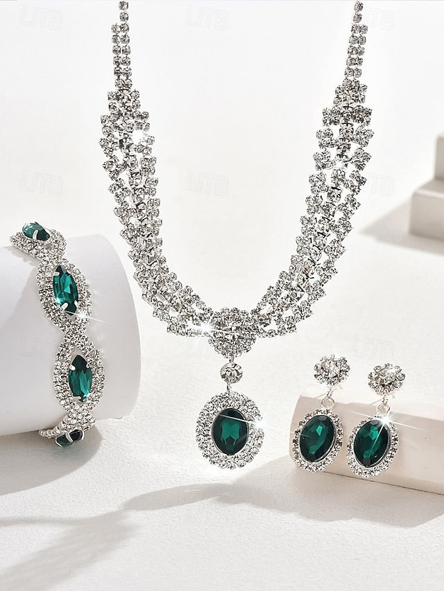 Elegant Crystal Necklace Women Set Green for – Jewelry Luxury
