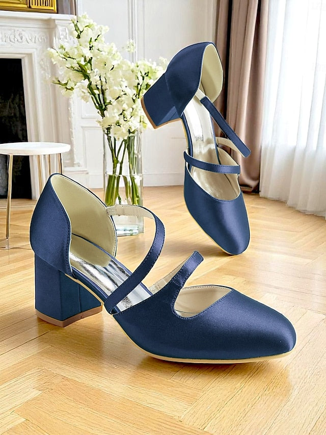 – Women's Mary Jane 1950s Heels Satin Green Elegant Block