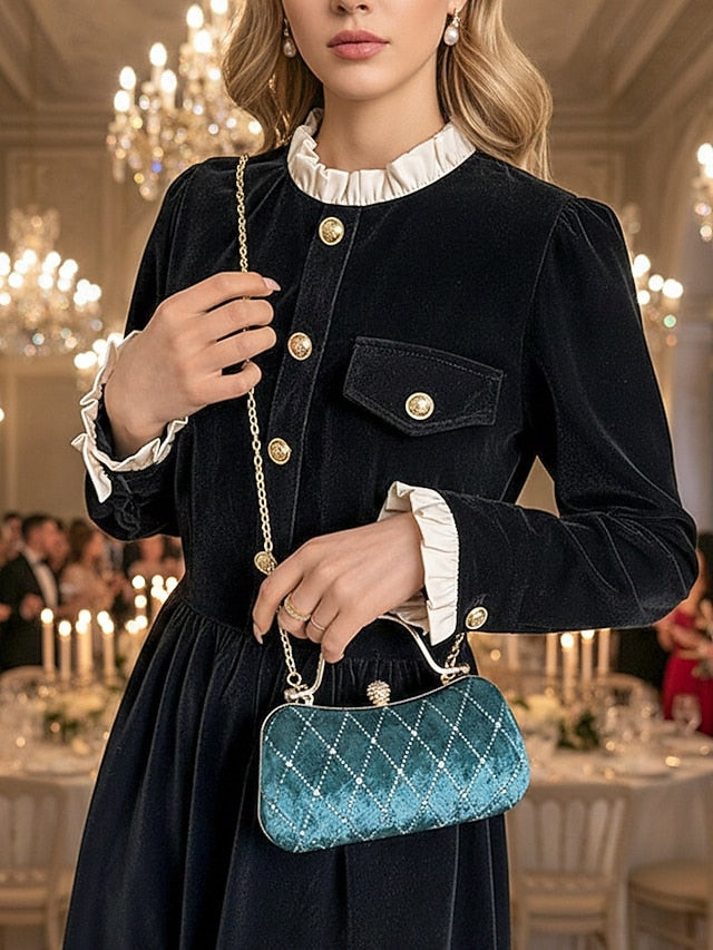 Women's Quilted - Purse with Velvet Diamond Evening Accents