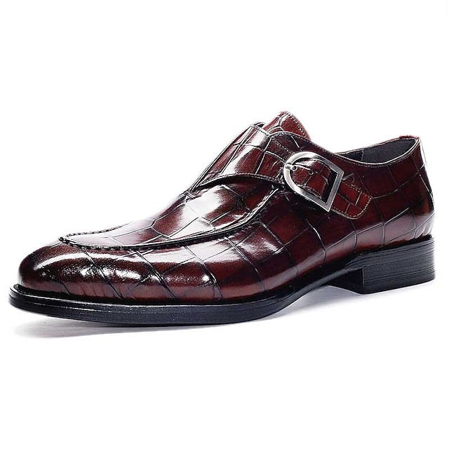 Leather Strap Men's Crocodile Faux Monk Burgundy Pattern