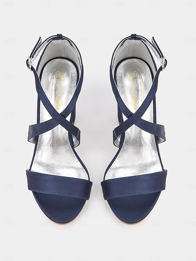 – Women's Heel Satin Strappy Block Elegant Sandals