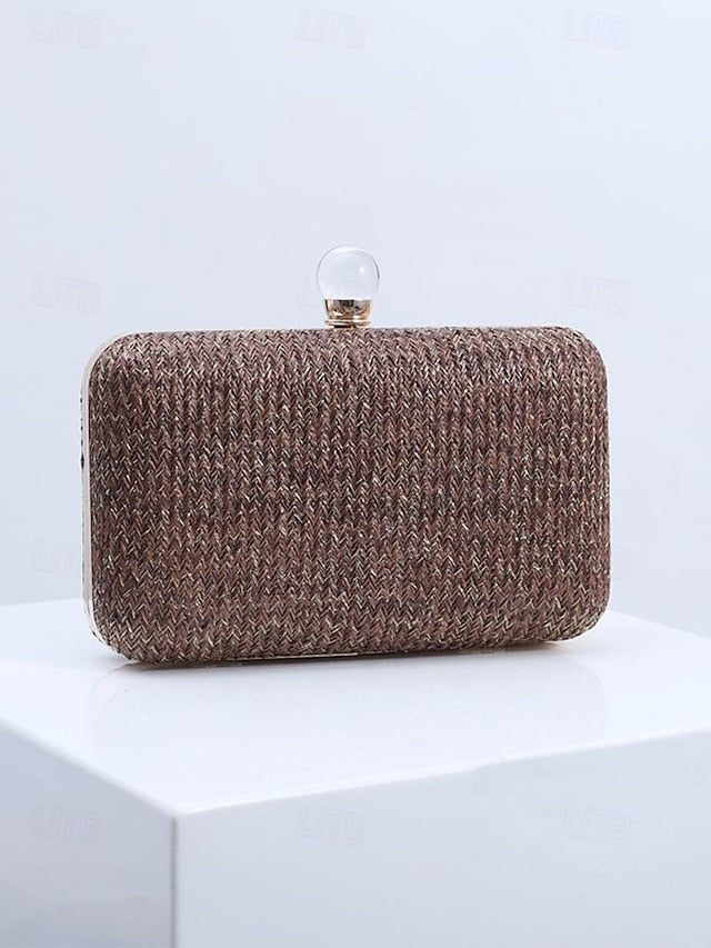Stylish Elegant with Purse Pearl Clasp - Straw Clutch