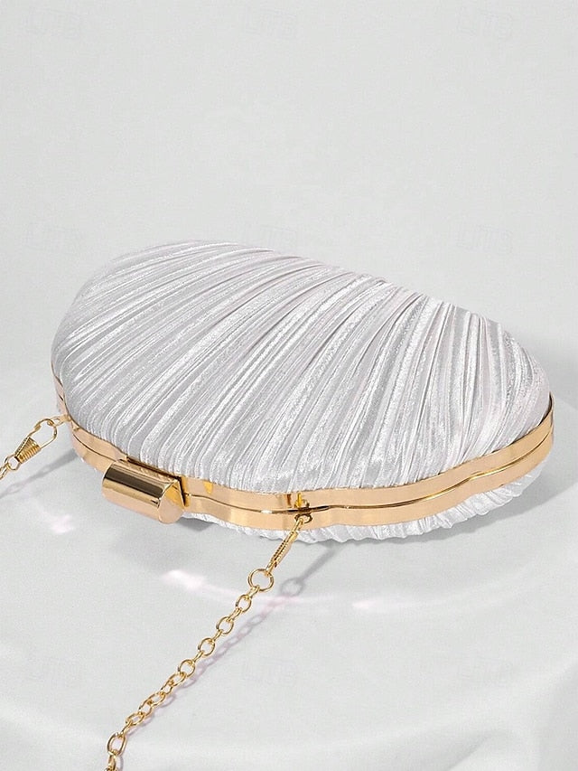 Pleated Women's Evening Satin Shell Clutch Purse