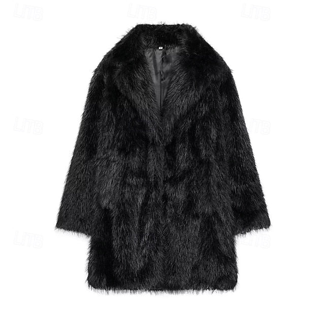 Comfortable Fur Furs Coat Women's Pocket Faux Warm