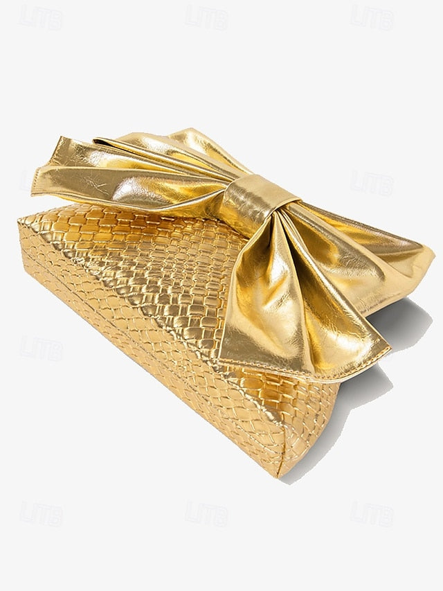Gold Bow Oversized Women's with Bag Faux Clutch Leather