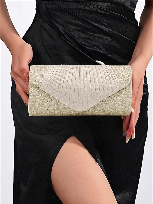 Evening Pleated with Design Champagne Bag Glitter – Clutch