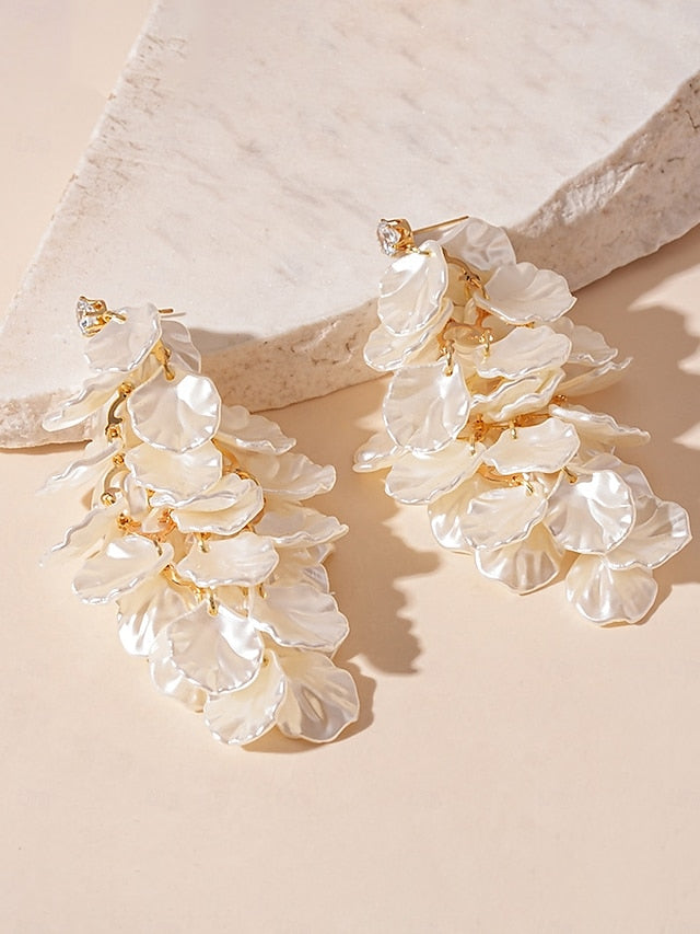 Floral Elegant - Layered Earrings Petal Satin Women's Drop