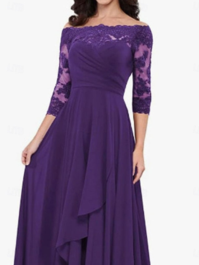 of A-Line Dress Off Shoulder Elegant Bride Mother Simple the